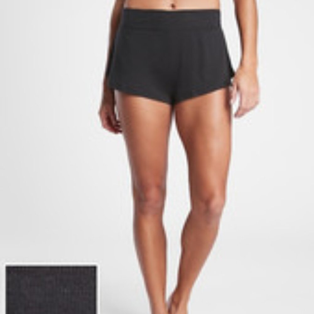 ATHLETA WOMEN'S BLACK ELASTIC WAIST SOFT WELL RESTED RIB PAJAMA SHORT SIZE XL